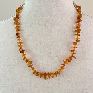 Natural Amber Chip Necklace 22" Warm Honey Fall Colors Organic Healing Jewelry